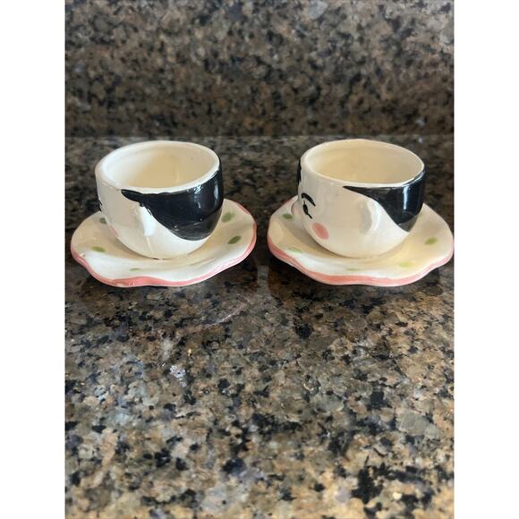 Vintage Set Of Clown's Head Egg Cup w/ Saucer Attached JAPAN - Picture 3 of 7